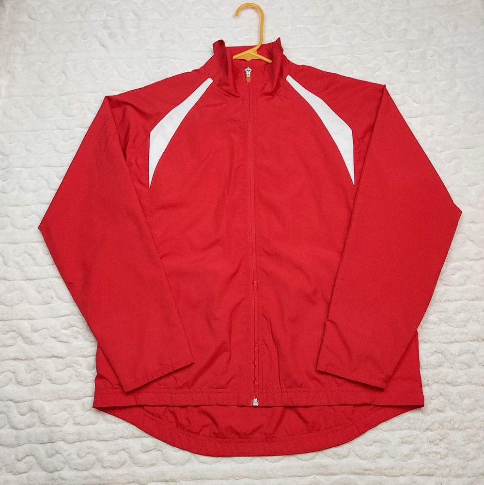 Charles River Apparel For Her Red White Zip Up Windbreaker Jacket Size M